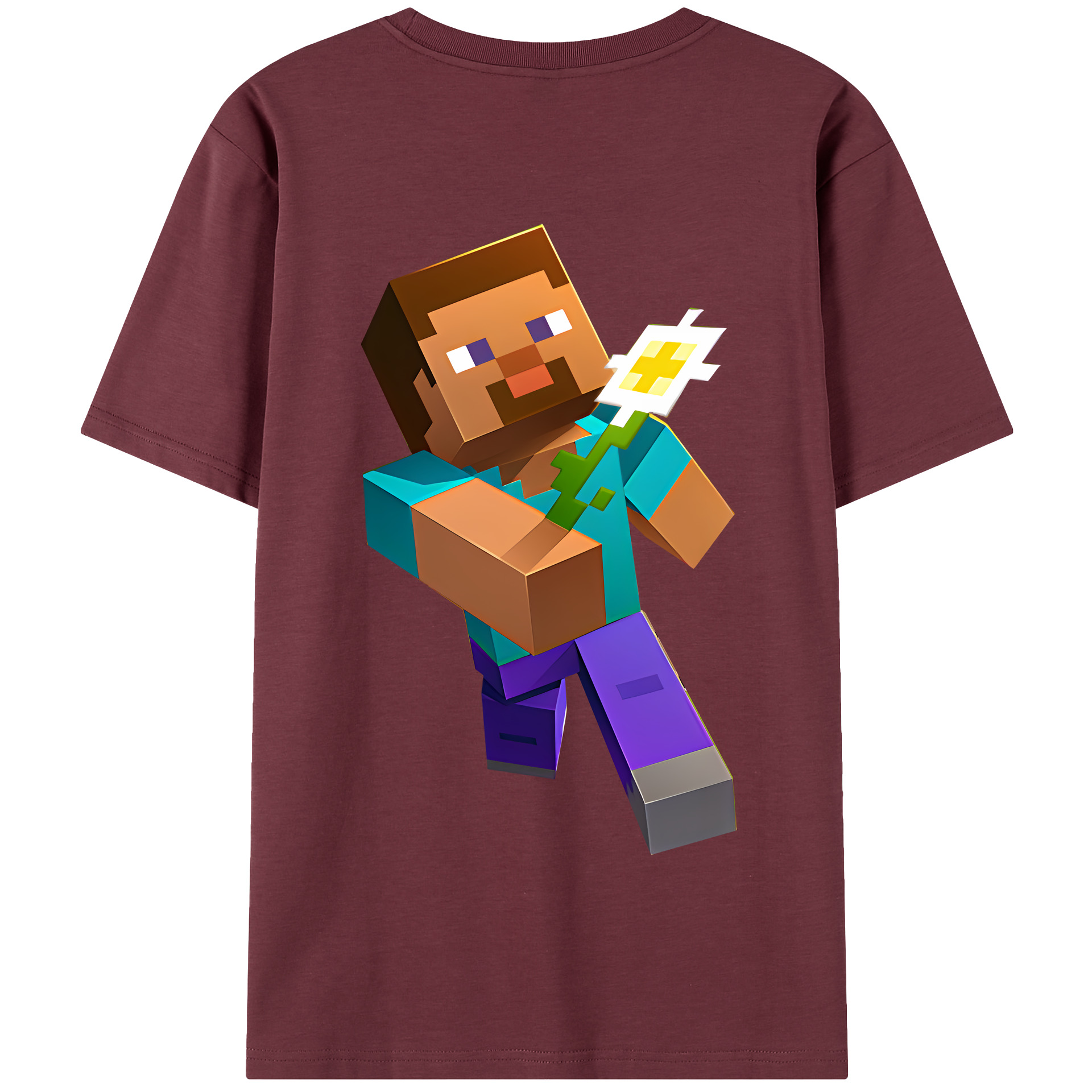 （画像用） マインクラフト ブロックの世界 Minecraft MC Block world 綿100％半袖Tシャツ（背面プリント）